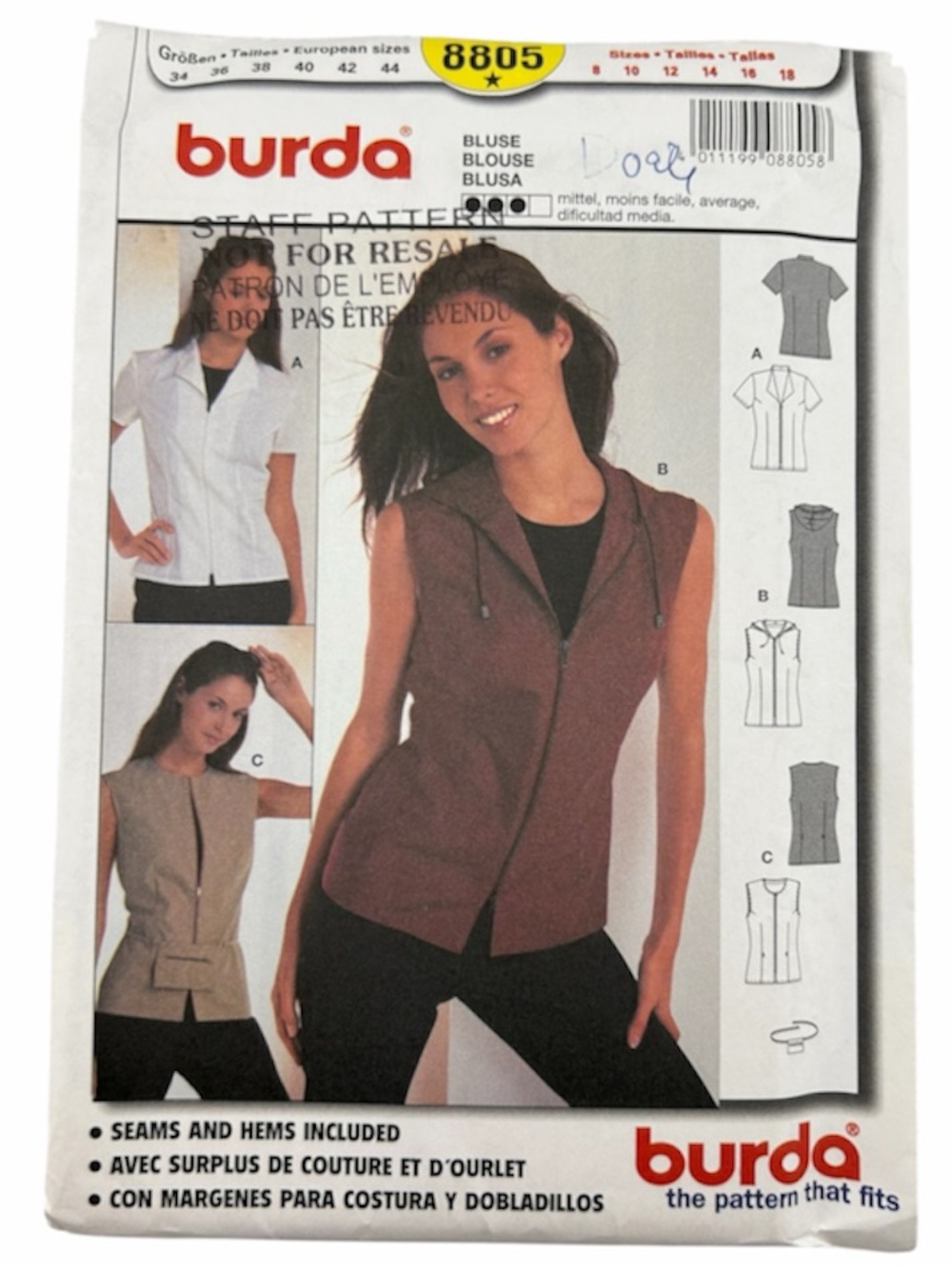 🧵 2 for 22$ 🧵 Burda Misses' Blouse W/ Variations Sewing Pattern 8805
